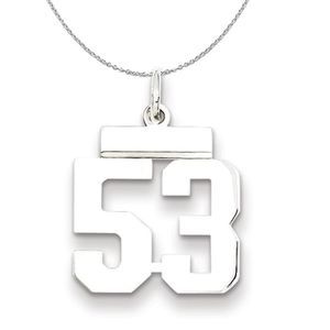 Silver, Athletic Collection, Small Polished Number 53 Necklace - 20 In